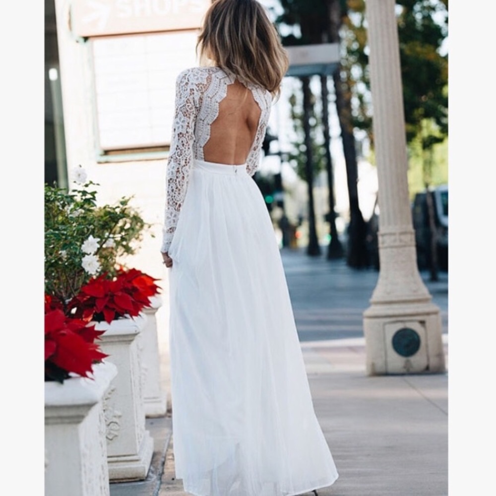 Lulu’s Awaken My Love White Long Sleeve Lace Maxi